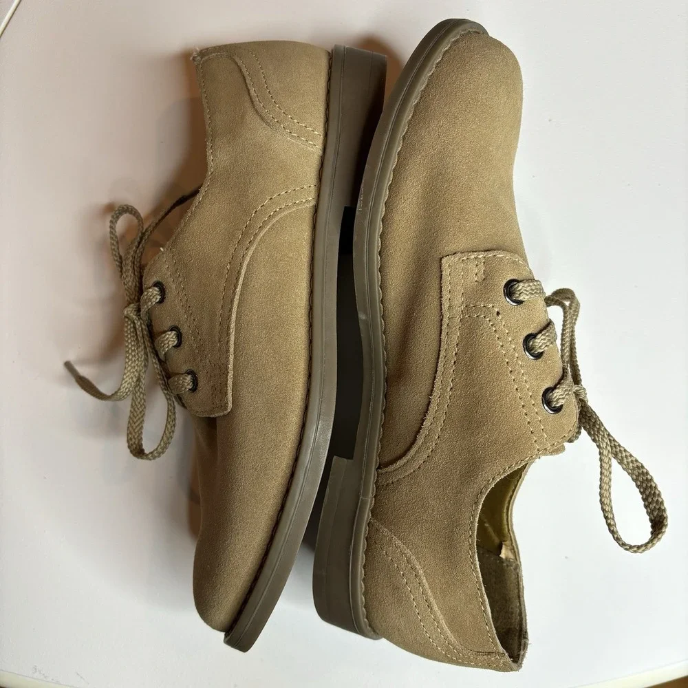 Lands' End Boys‎ Oxford Dress Shoe Size 3 Tan Suede Leather Lace Up Brown Preppy
